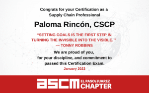 Paloma Rincon CSCP new 2023 Supply Chain Certification